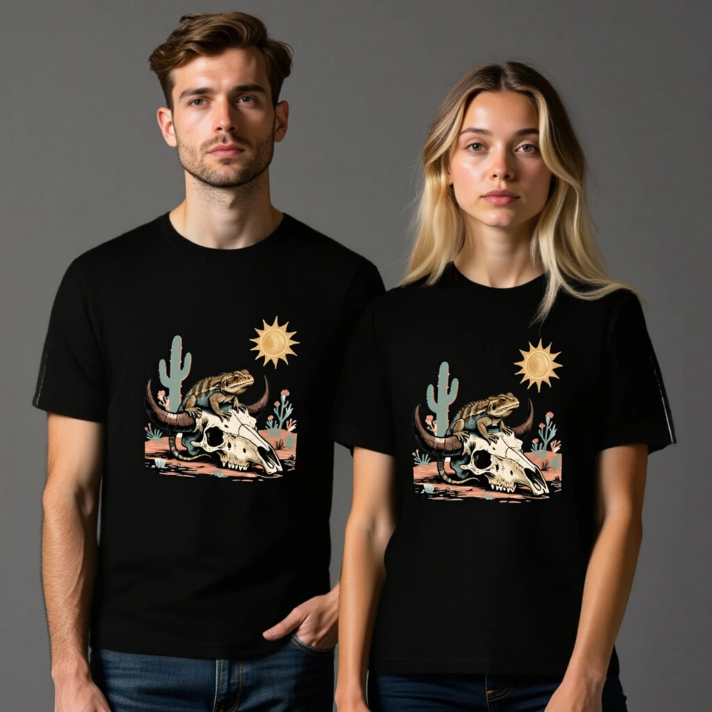 Desert Lizard on Buffalo Skull T-Shirt | Unisex Staple Tee - Image 8