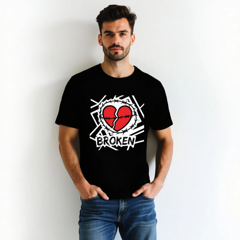 Unisex Staple T-Shirt - Broken Heart Barbed Wire Design, Black Classic Fit - Image 2