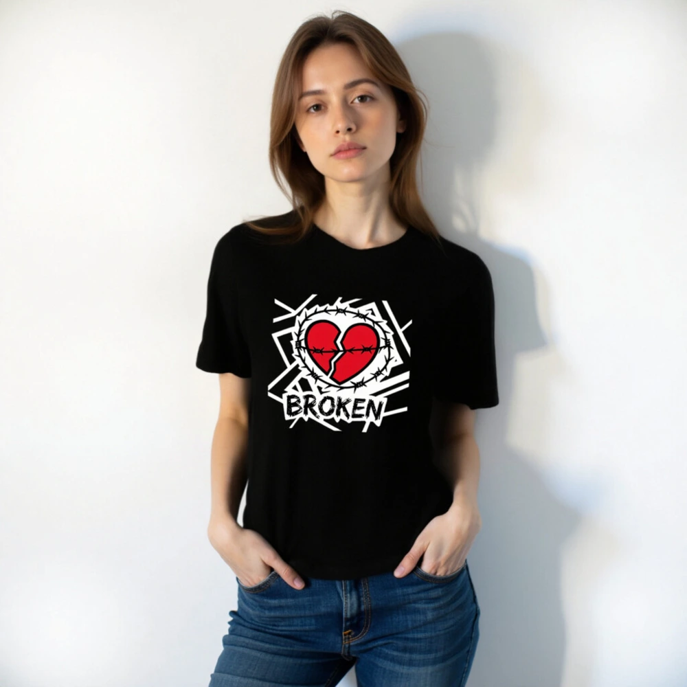 Unisex Staple T-Shirt - Broken Heart Barbed Wire Design, Black Classic Fit - Image 4