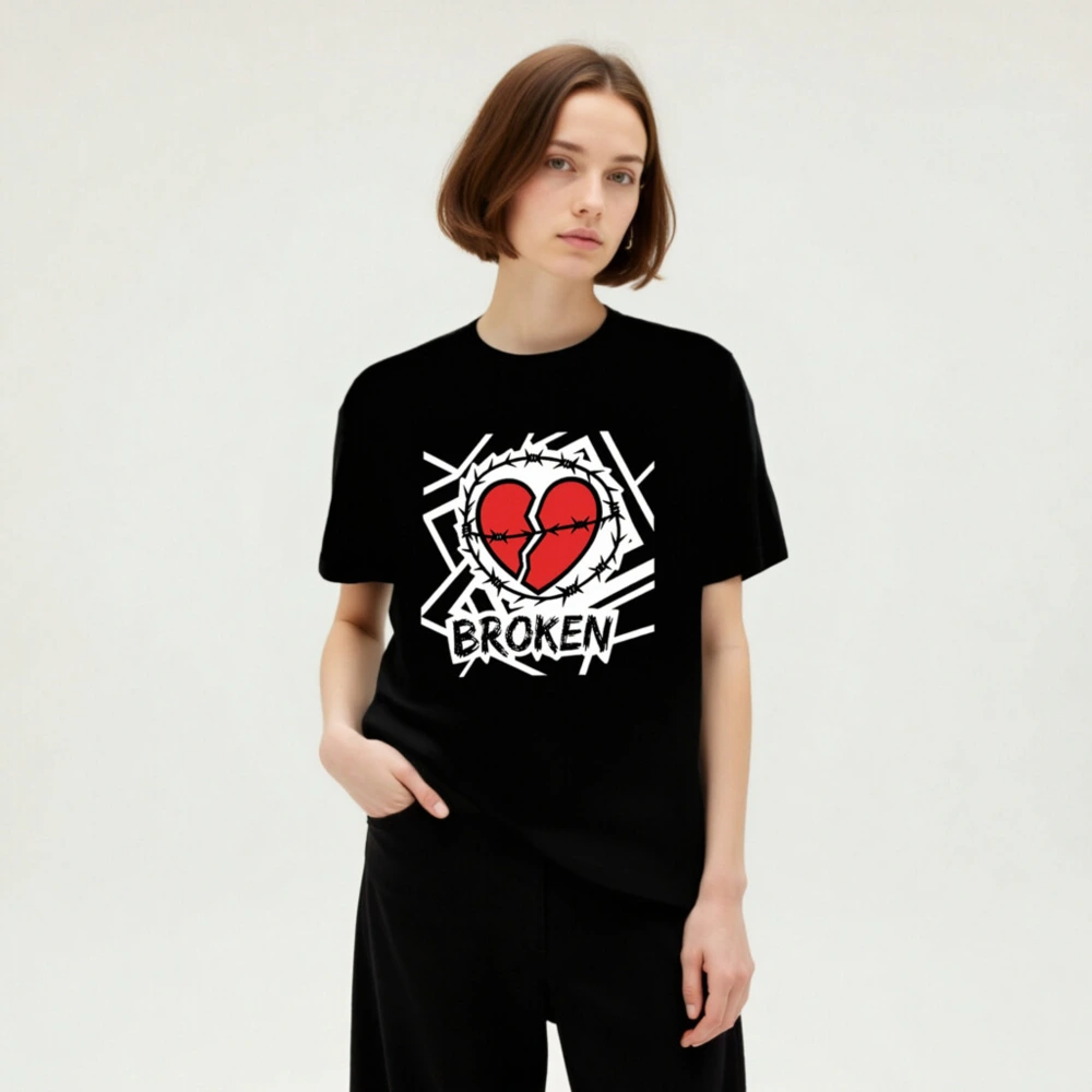Unisex Staple T-Shirt - Broken Heart Barbed Wire Design, Black Classic Fit - Image 5