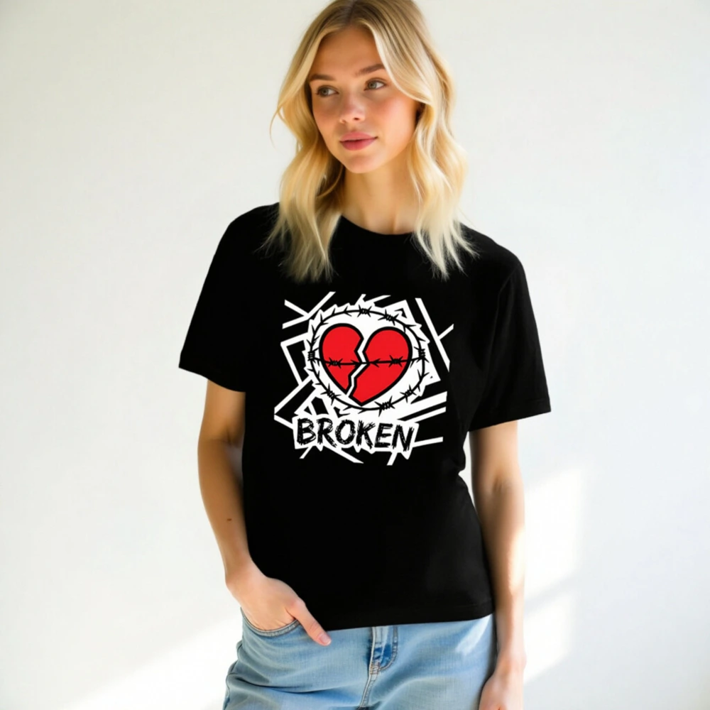 Unisex Staple T-Shirt - Broken Heart Barbed Wire Design, Black Classic Fit - Image 7