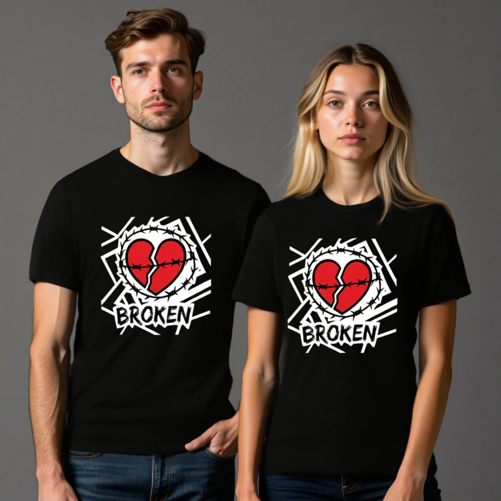 Unisex Staple T-Shirt - Broken Heart Barbed Wire Design, Black Classic Fit - Image 8