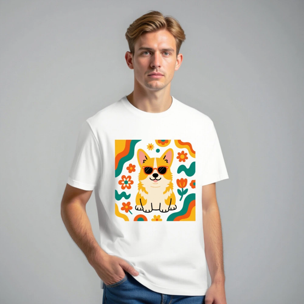 Unisex Corgi Sunnies T-Shirt | Vibrant Floral Design, Comfort Fit - Image 7