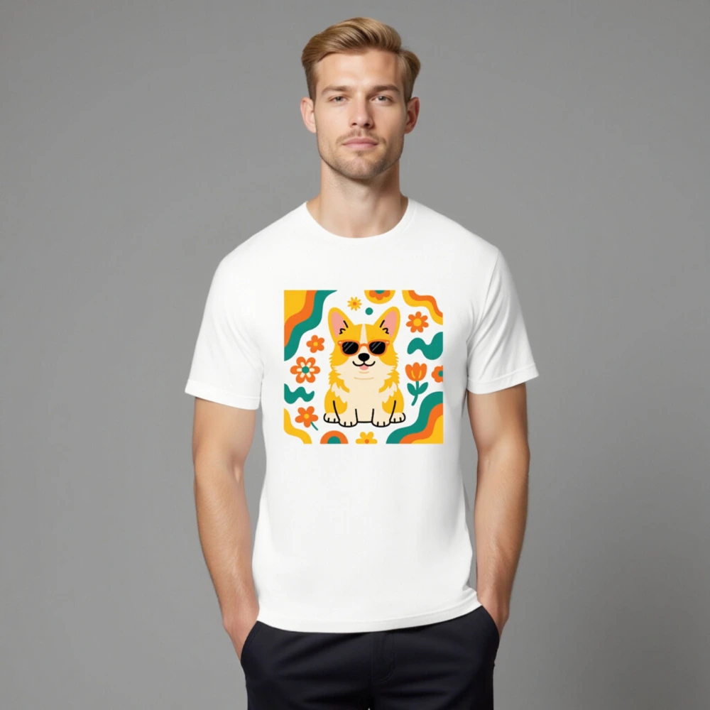 Unisex Corgi Sunnies T-Shirt | Vibrant Floral Design, Comfort Fit - Image 8