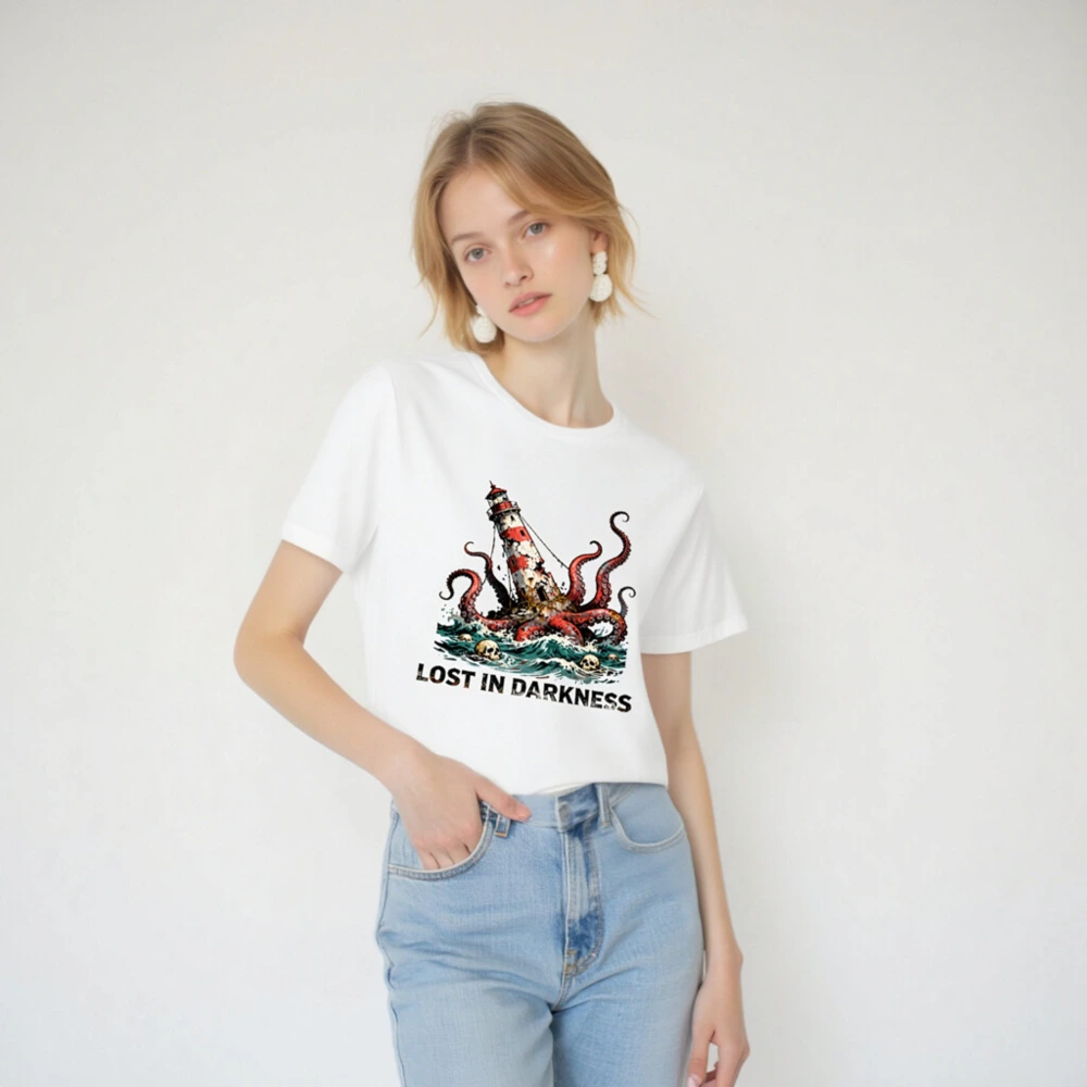 Unisex Staple T-Shirt: Octopus Attacks Lighthouse - Lost in Darkness - Image 2