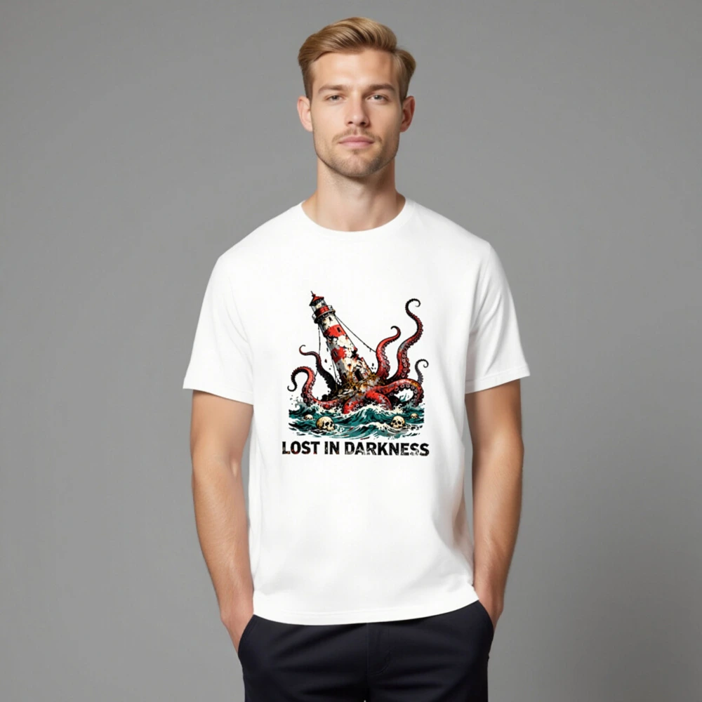 Unisex Staple T-Shirt: Octopus Attacks Lighthouse - Lost in Darkness - Image 8