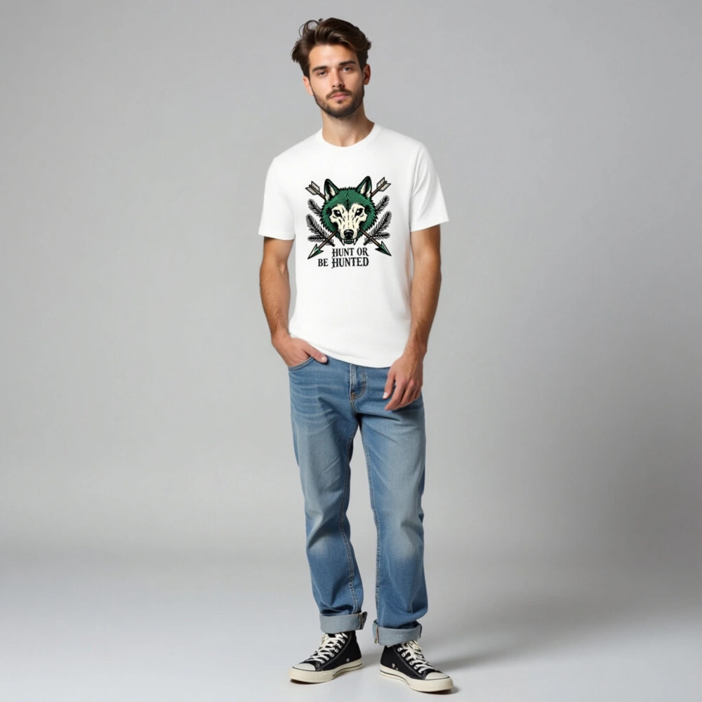 Unisex Green Wolf T-Shirt - Hunt or Be Hunted Graphic Tee - Image 3