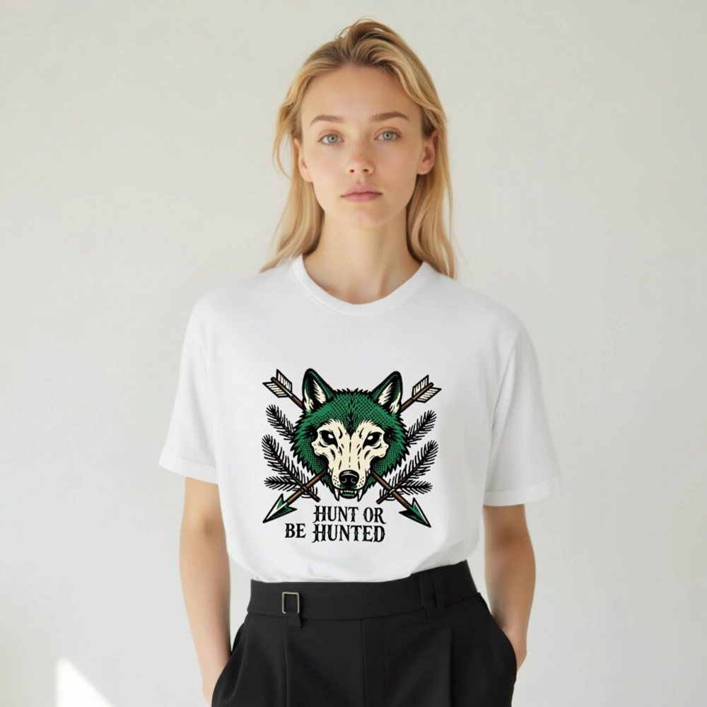 Unisex Green Wolf T-Shirt - Hunt or Be Hunted Graphic Tee - Image 4
