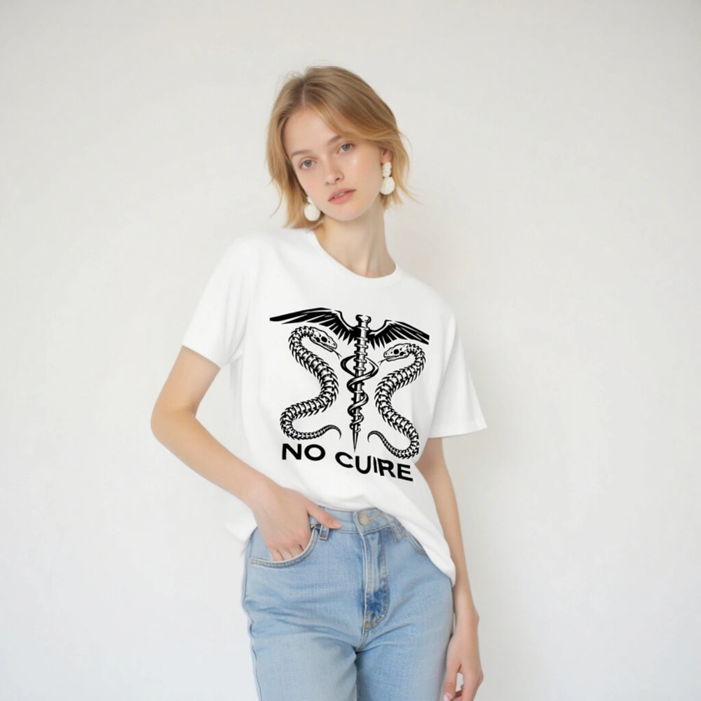 No Cure Caduceus T-Shirt – Unisex Staple Tee with Medical Symbol & Snakes - Image 2