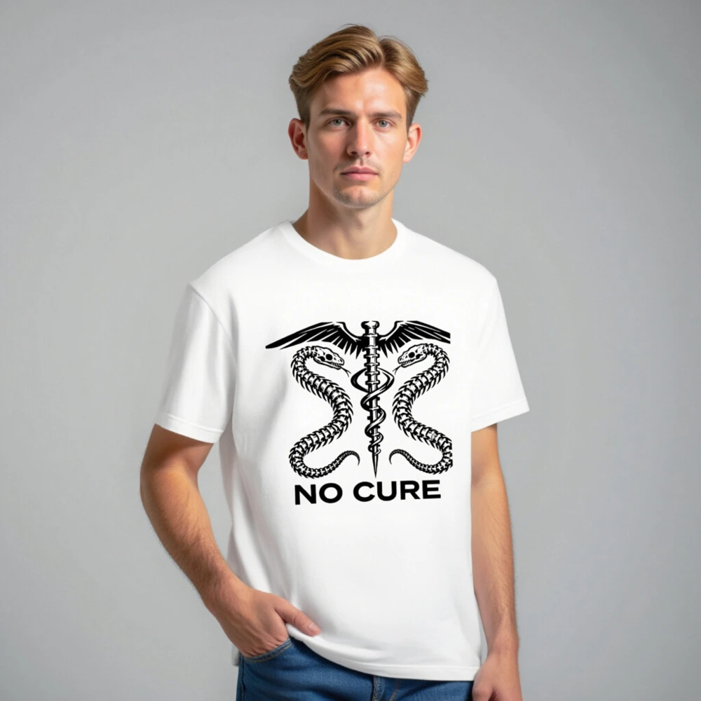 No Cure Caduceus T-Shirt – Unisex Staple Tee with Medical Symbol & Snakes - Image 7