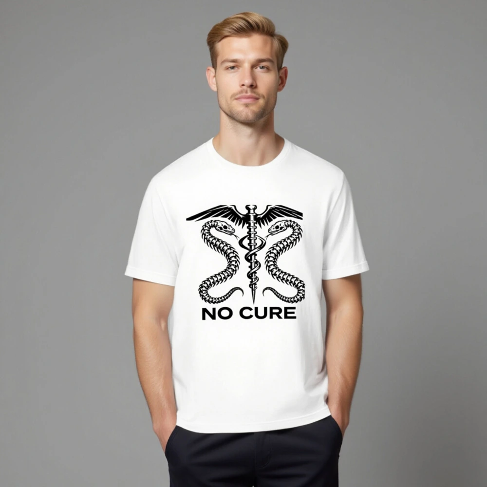 No Cure Caduceus T-Shirt – Unisex Staple Tee with Medical Symbol & Snakes - Image 8