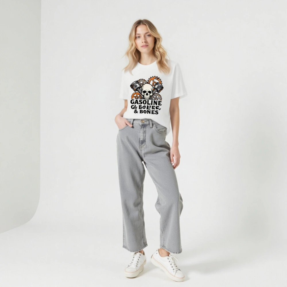 Gasoline & Bones Unisex T-Shirt - Skull, Pistons & Gears Design - Image 5