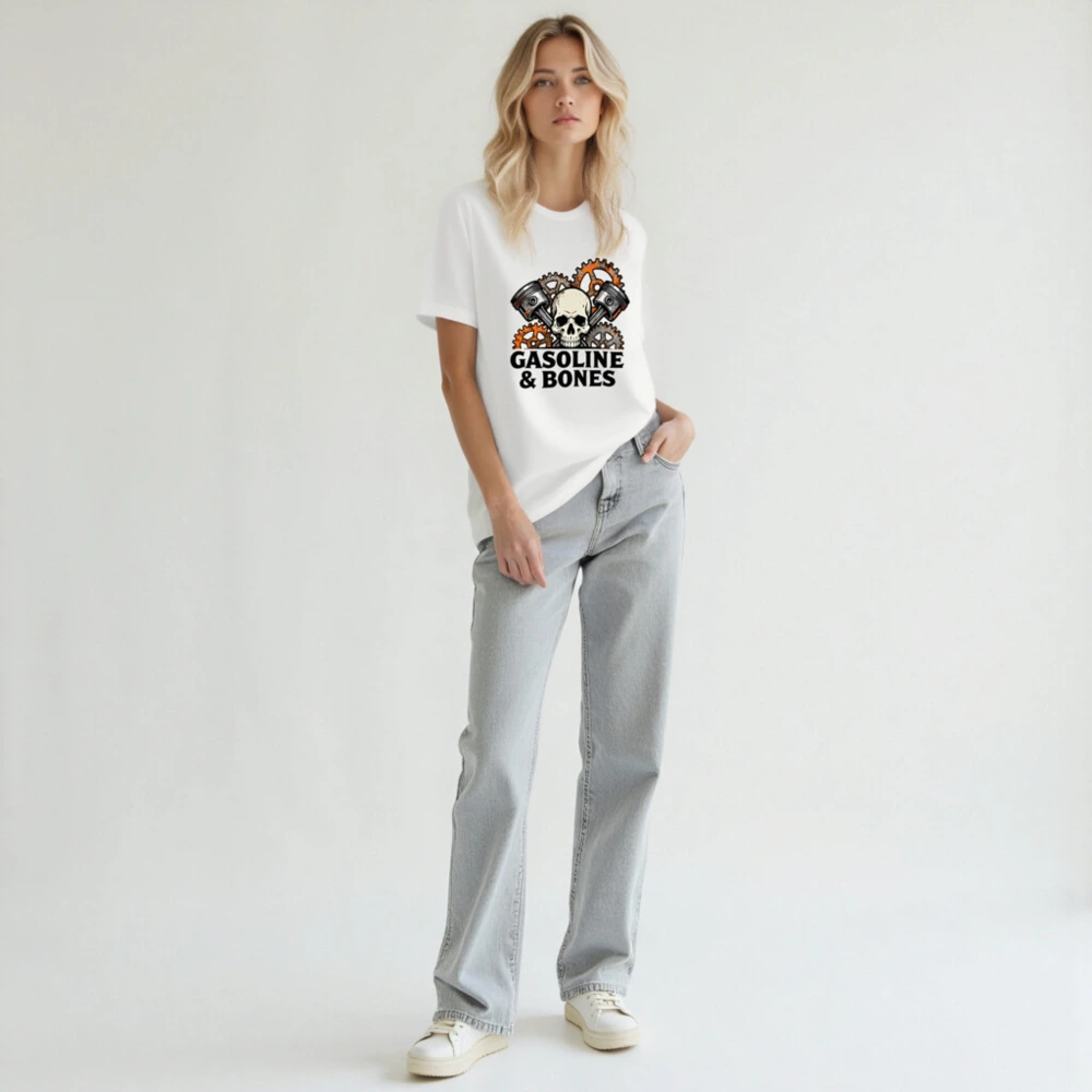 Gasoline & Bones Unisex T-Shirt - Skull, Pistons & Gears Design - Image 6