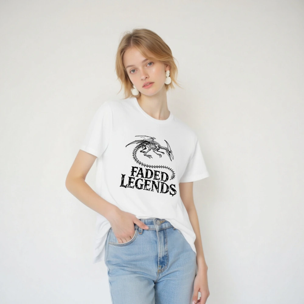 Faded Legends Dragon Skeleton Unisex T-Shirt - Black & White Skeletal Design - Image 2