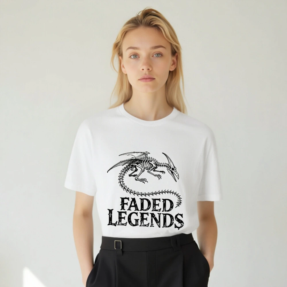 Faded Legends Dragon Skeleton Unisex T-Shirt - Black & White Skeletal Design - Image 4
