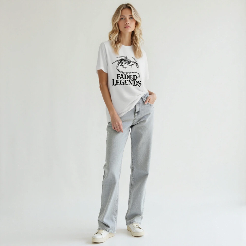 Faded Legends Dragon Skeleton Unisex T-Shirt - Black & White Skeletal Design - Image 6