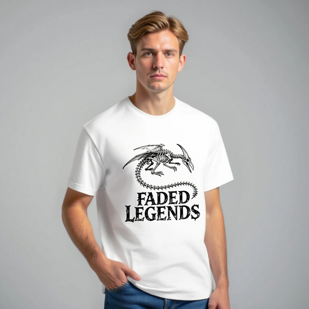 Faded Legends Dragon Skeleton Unisex T-Shirt - Black & White Skeletal Design - Image 7