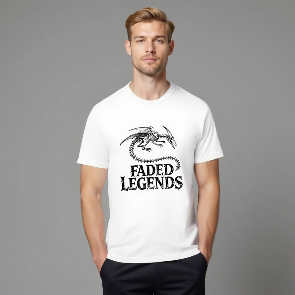 Faded Legends Dragon Skeleton Unisex T-Shirt - Black & White Skeletal Design - Image 8