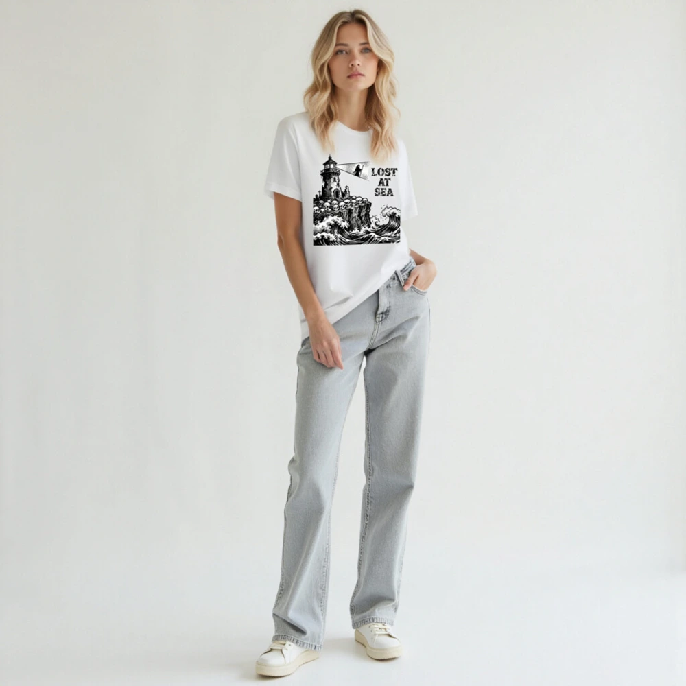Lost at Sea Unisex T-Shirt | Lighthouse & Skulls Vintage Nautical Design - Image 6