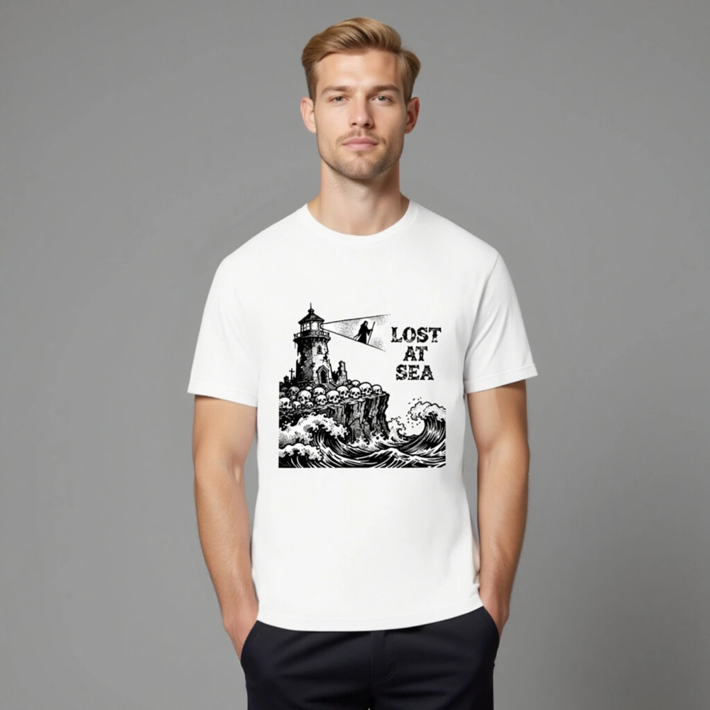 Lost at Sea Unisex T-Shirt | Lighthouse & Skulls Vintage Nautical Design - Image 8