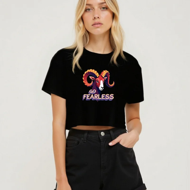 Women's Crop Top with Ram Graphic - Go Fearless Motivational Tee - Image 2