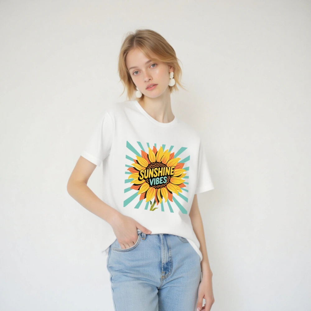 Sunshine Vibes Unisex T-Shirt - Bright Sunflower Graphic, Comfortable Staple Tee - Image 2