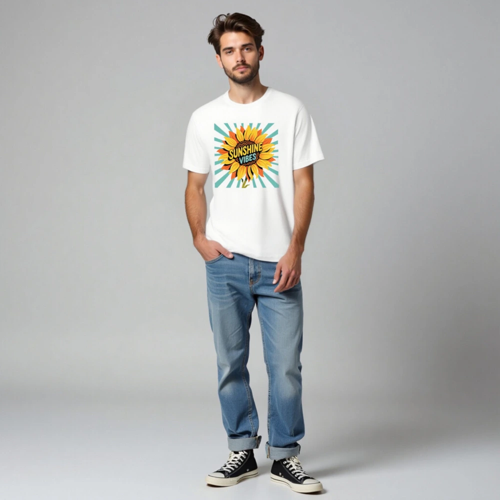 Sunshine Vibes Unisex T-Shirt - Bright Sunflower Graphic, Comfortable Staple Tee - Image 3
