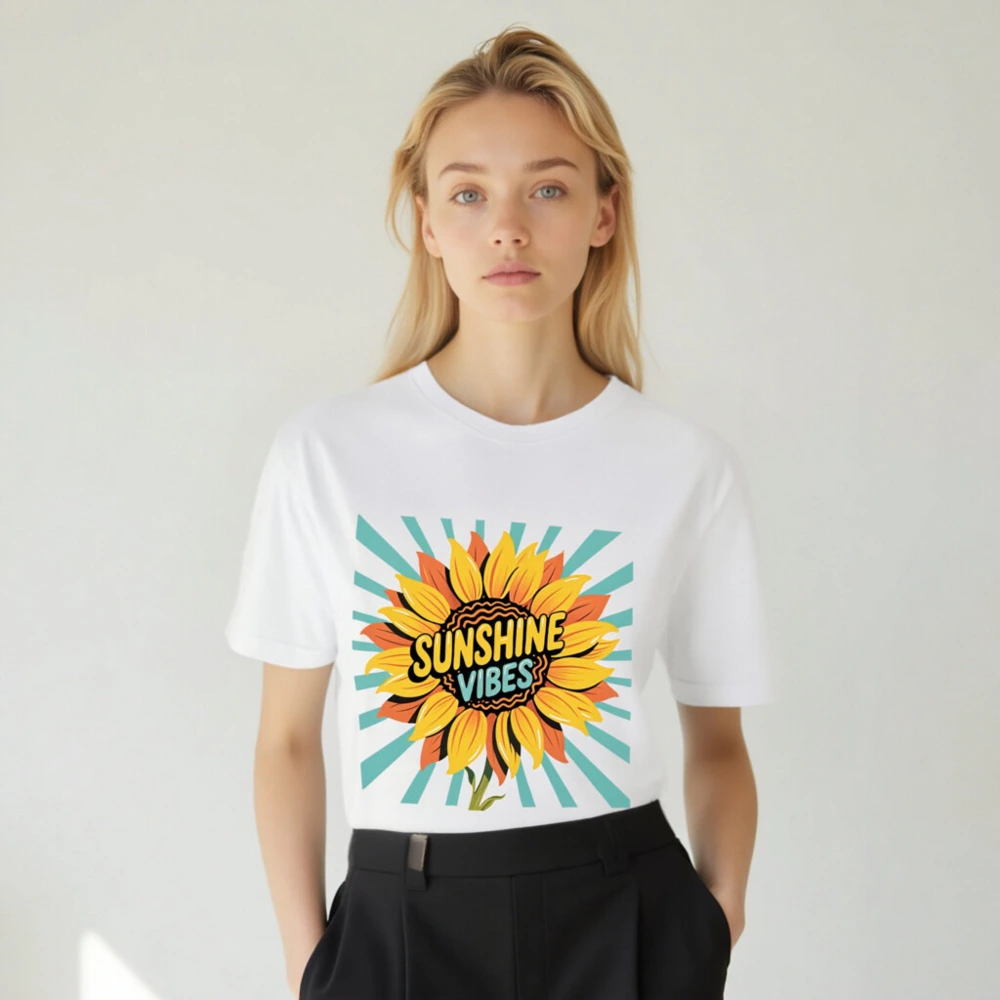 Sunshine Vibes Unisex T-Shirt - Bright Sunflower Graphic, Comfortable Staple Tee - Image 4