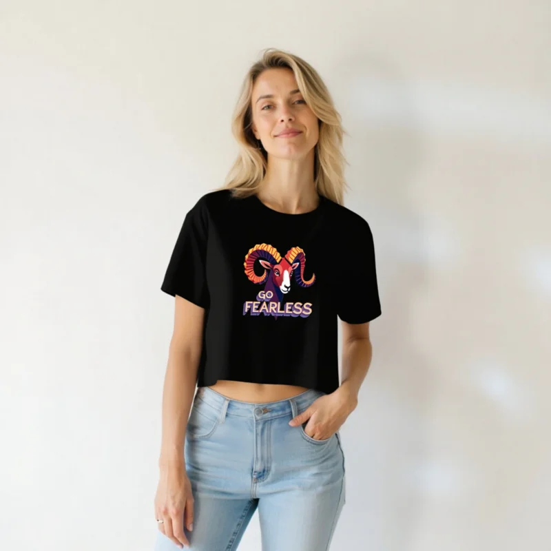Women's Crop Top with Ram Graphic - Go Fearless Motivational Tee - Image 3