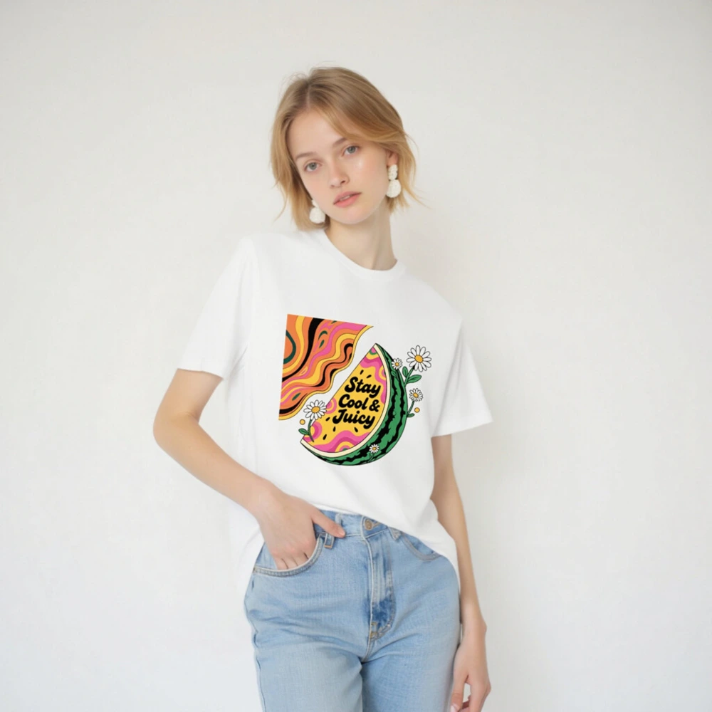 Stay Cool & Juicy Watermelon T-Shirt - Unisex Staple Tee - Image 2
