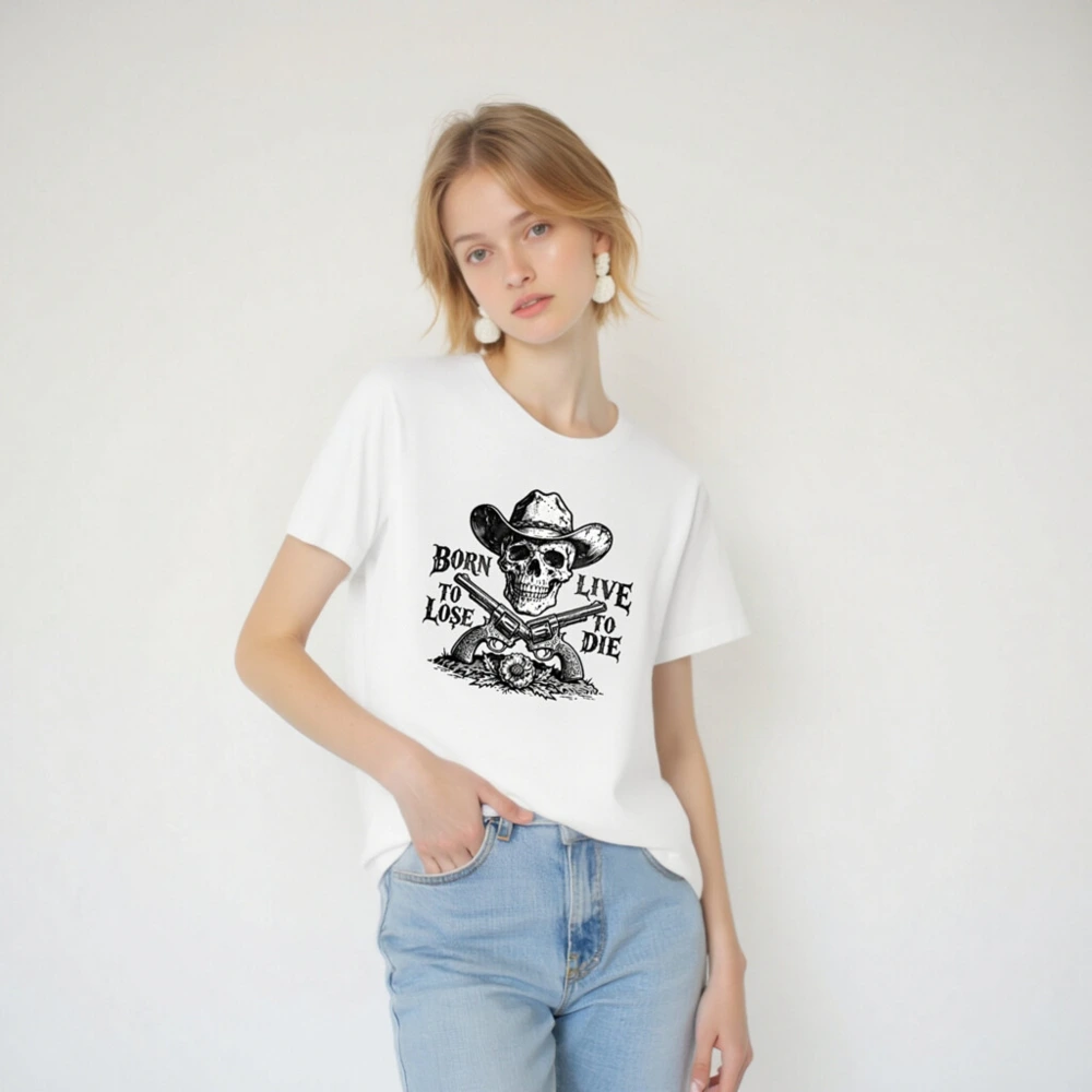 Unisex Staple T-Shirt - Skull Cowboy Hat & Revolvers Vintage Western Design - Image 2