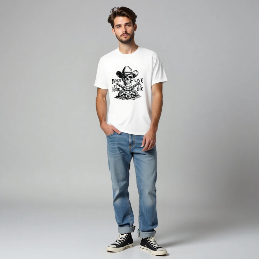 Unisex Staple T-Shirt - Skull Cowboy Hat & Revolvers Vintage Western Design - Image 3