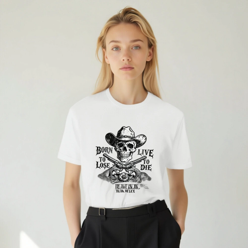 Unisex Staple T-Shirt - Skull Cowboy Hat & Revolvers Vintage Western Design - Image 4