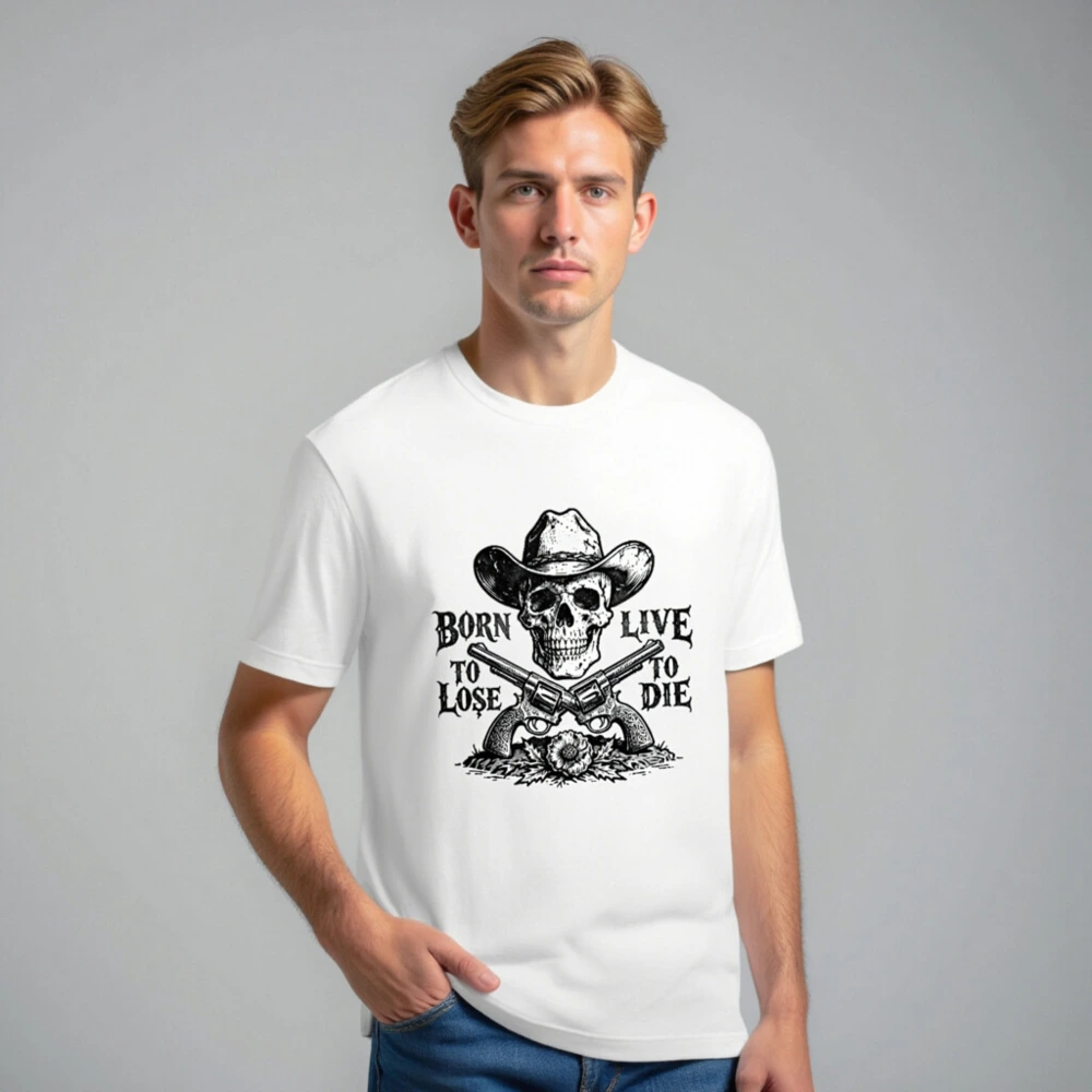 Unisex Staple T-Shirt - Skull Cowboy Hat & Revolvers Vintage Western Design - Image 7