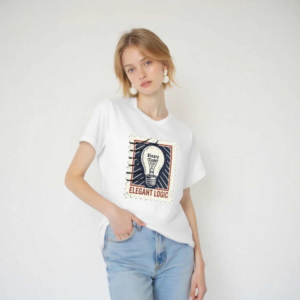 Unisex Staple T-Shirt - Elegant Logic Lightbulb Design, Binary Code 0101 - Image 2