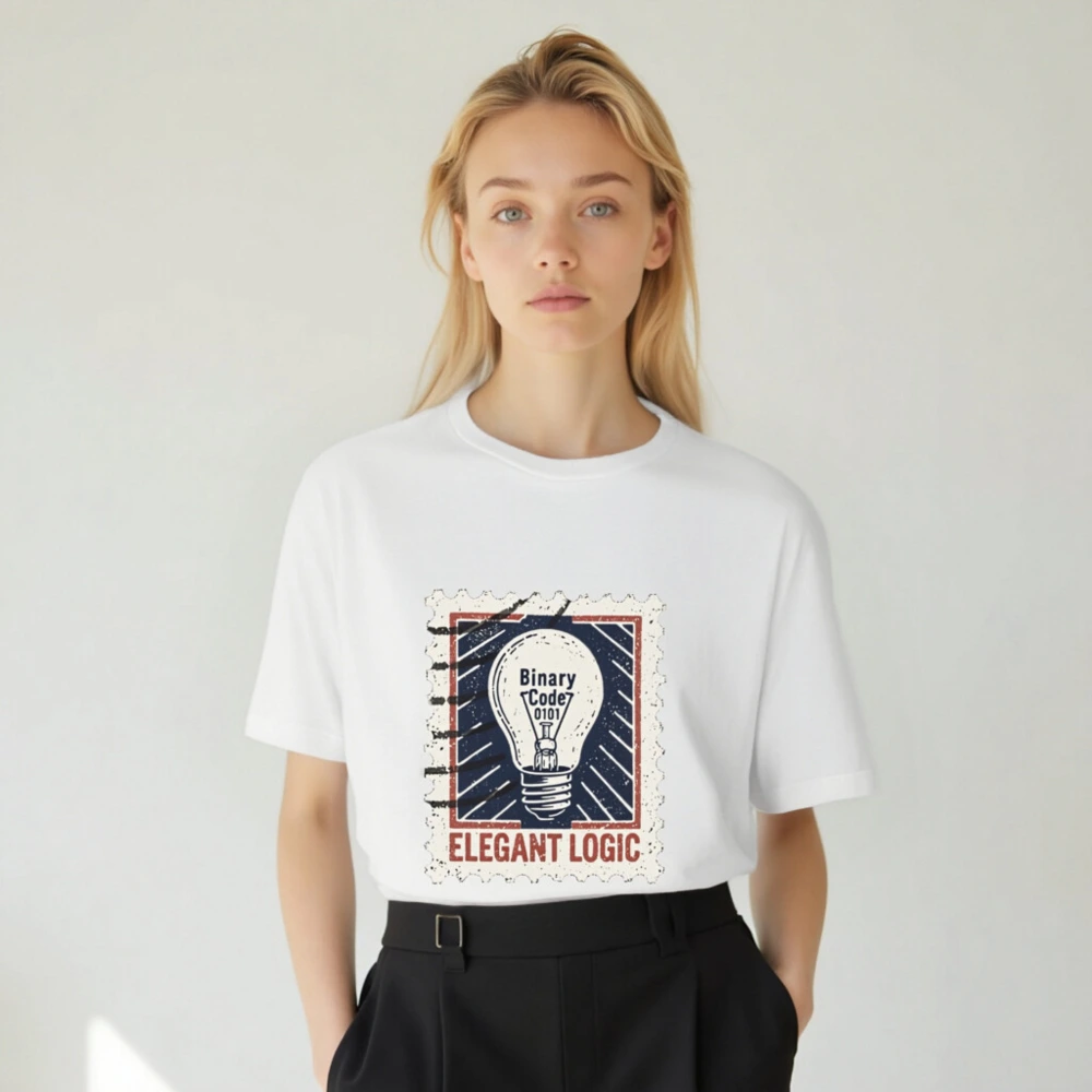 Unisex Staple T-Shirt - Elegant Logic Lightbulb Design, Binary Code 0101 - Image 4