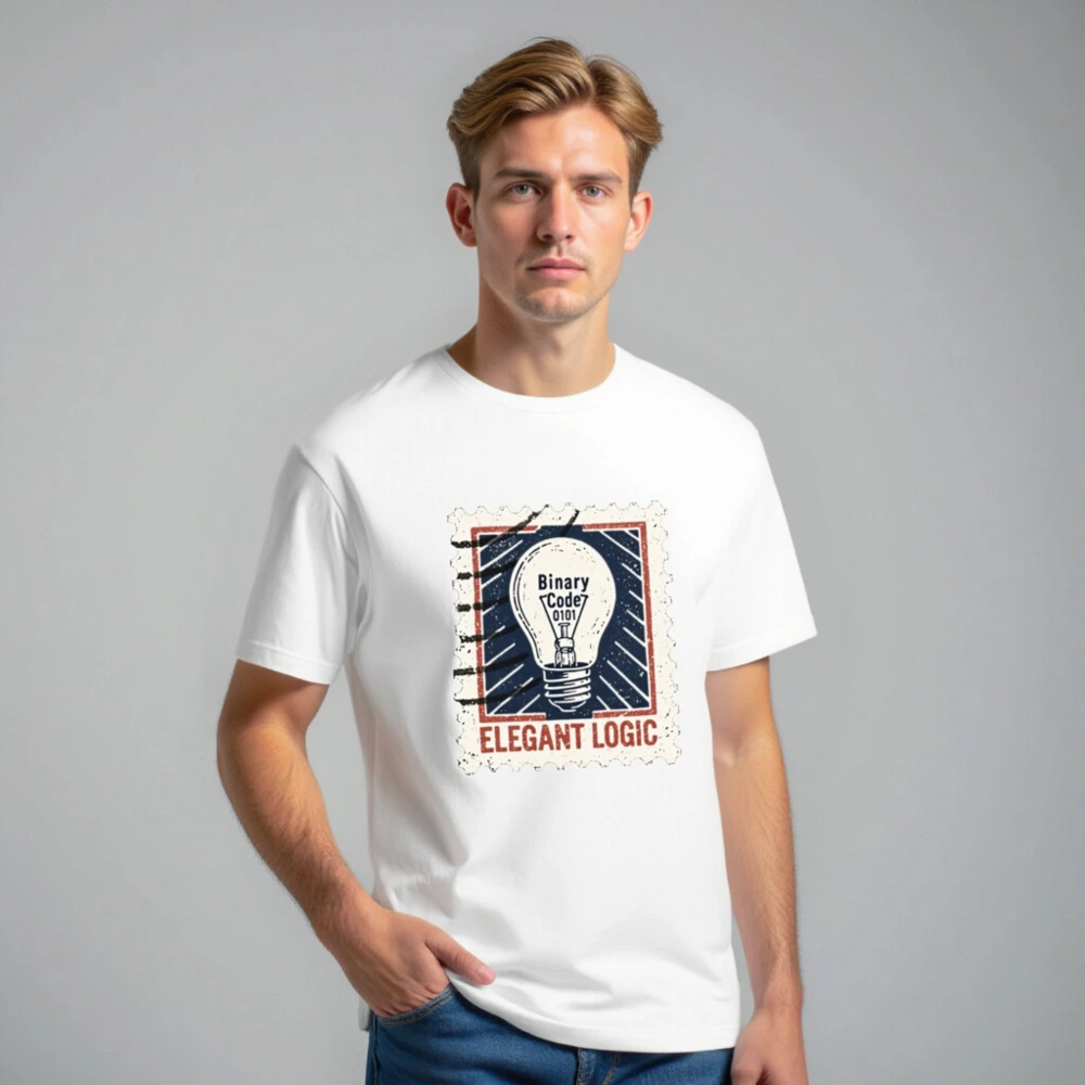 Unisex Staple T-Shirt - Elegant Logic Lightbulb Design, Binary Code 0101 - Image 7