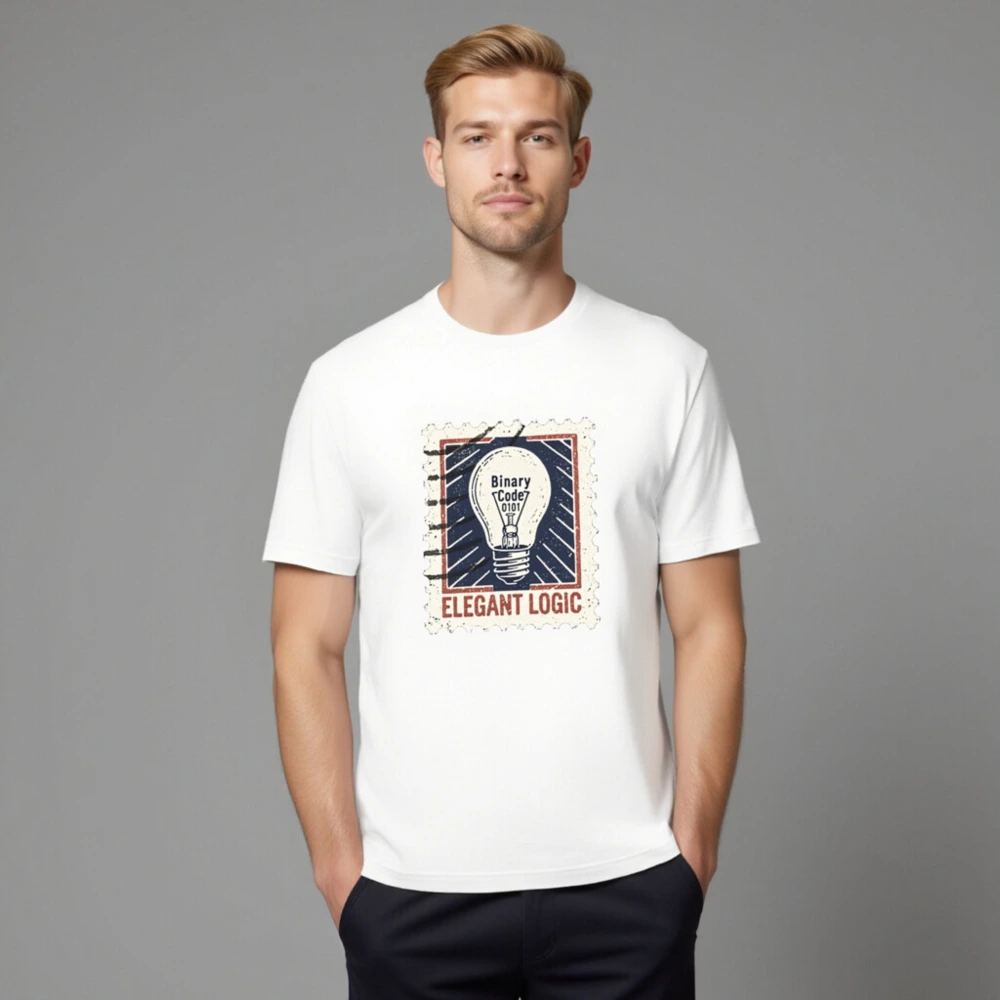 Unisex Staple T-Shirt - Elegant Logic Lightbulb Design, Binary Code 0101 - Image 8