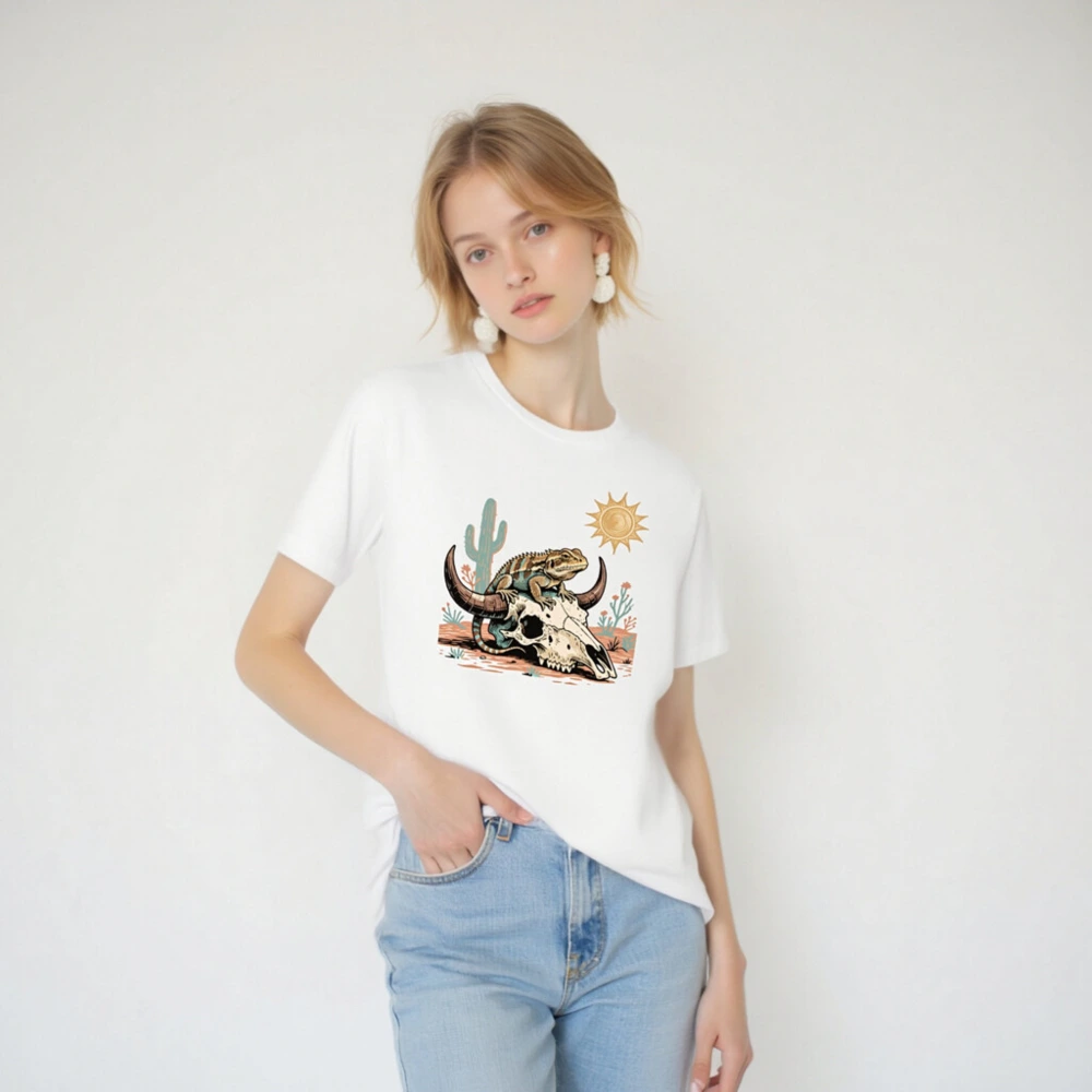 Desert Lizard & Bull Skull Unisex T-Shirt | Premium Cotton Staple Tee - Image 2