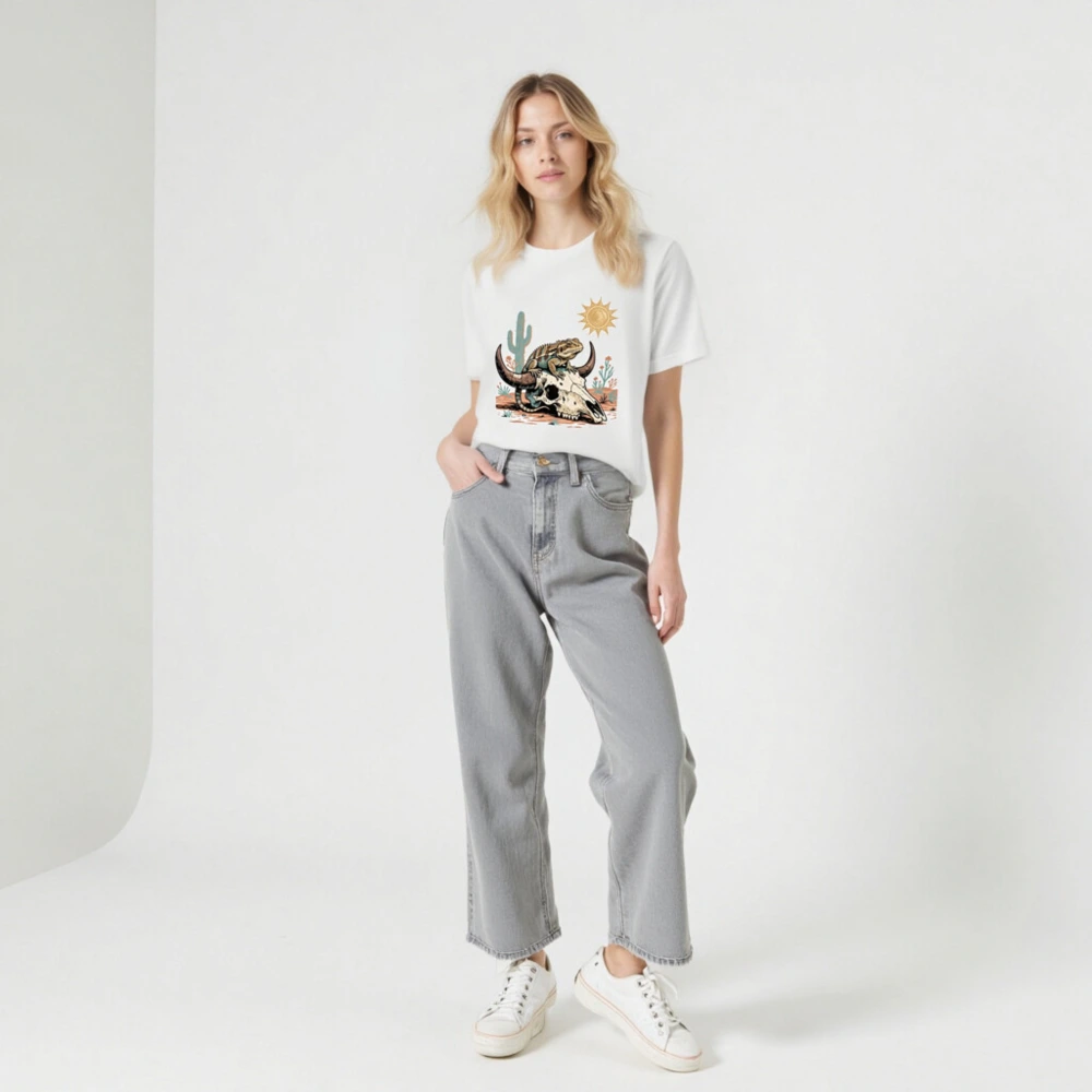 Desert Lizard & Bull Skull Unisex T-Shirt | Premium Cotton Staple Tee - Image 5