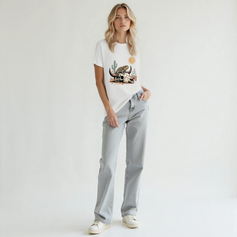 Desert Lizard & Bull Skull Unisex T-Shirt | Premium Cotton Staple Tee - Image 6