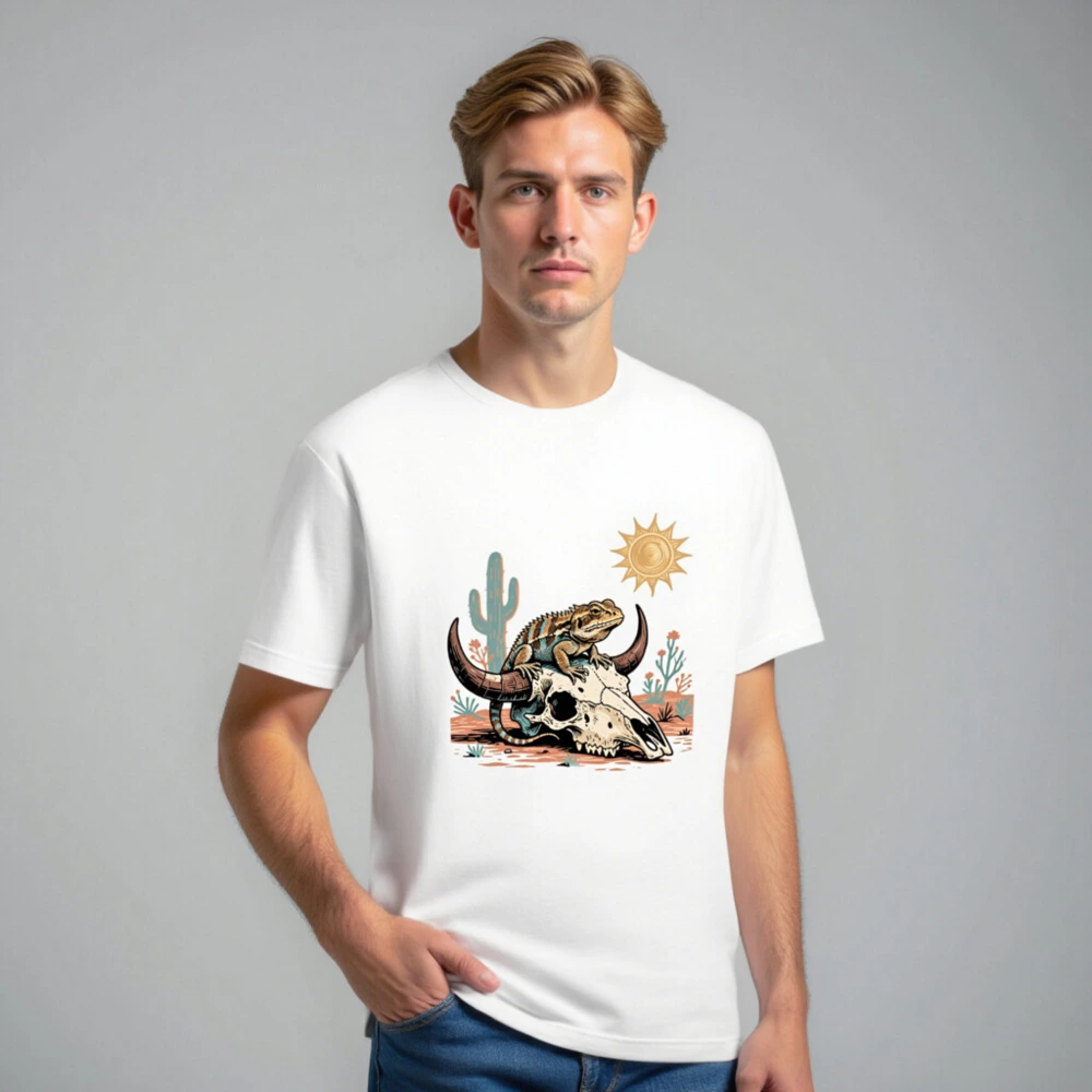 Desert Lizard & Bull Skull Unisex T-Shirt | Premium Cotton Staple Tee - Image 7