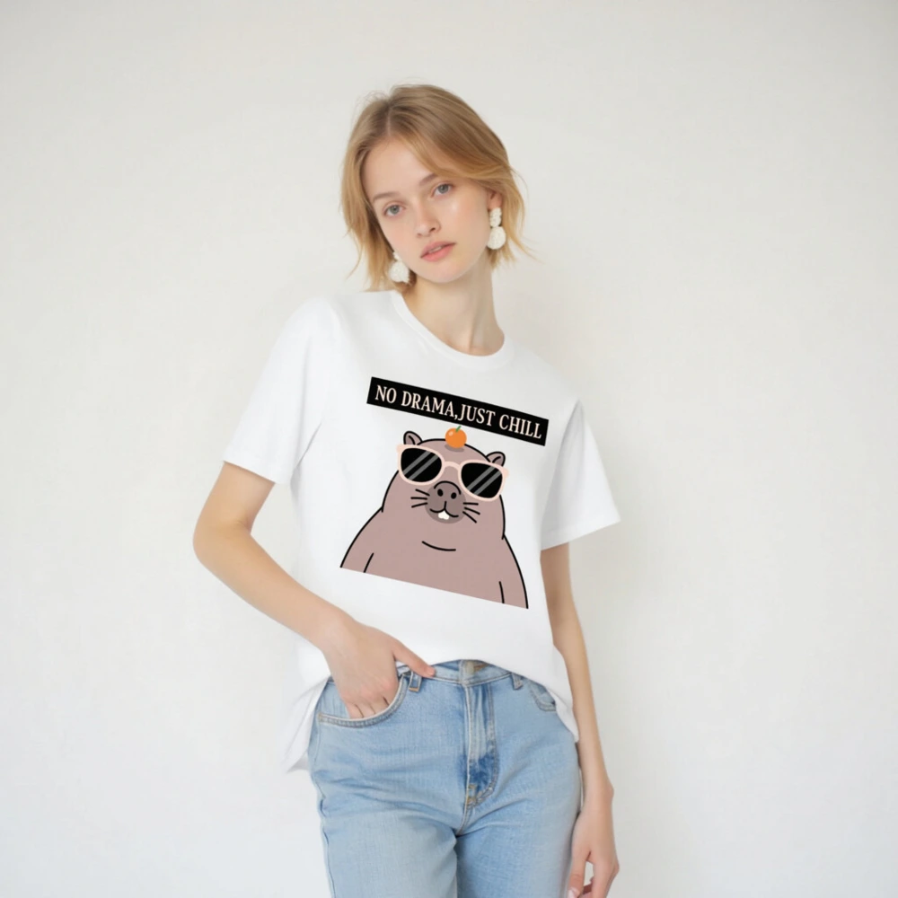 Unisex Staple T-Shirt - 'No Drama, Just Chill' Guinea Pig Graphic Tee - Image 2