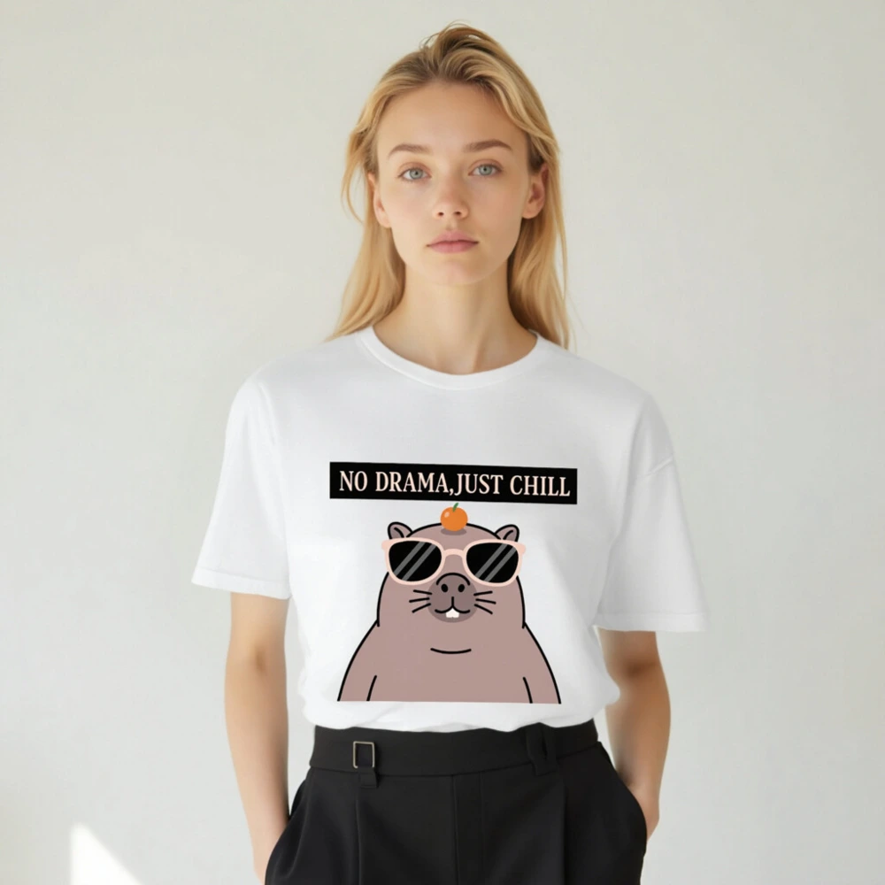 Unisex Staple T-Shirt - 'No Drama, Just Chill' Guinea Pig Graphic Tee - Image 4