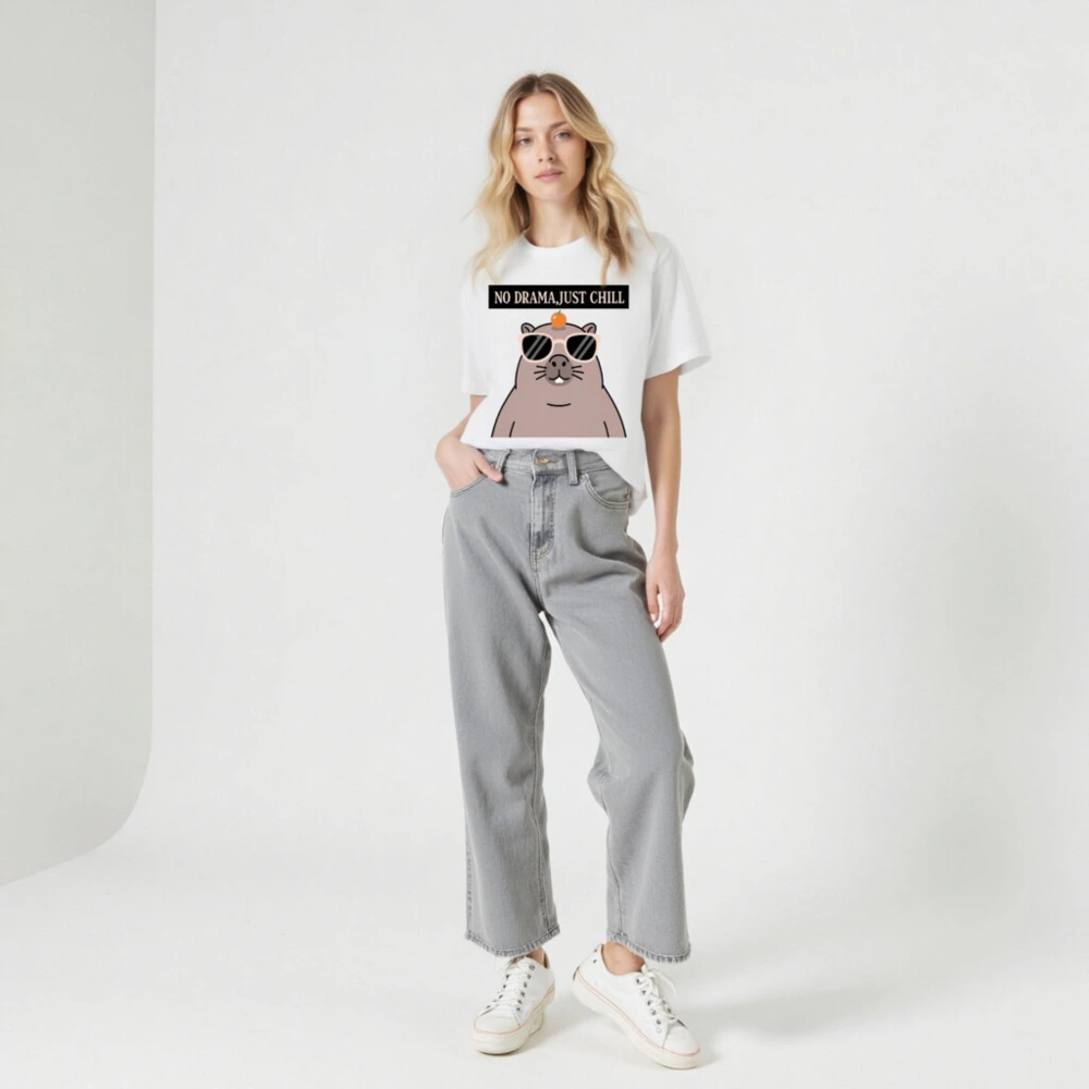 Unisex Staple T-Shirt - 'No Drama, Just Chill' Guinea Pig Graphic Tee - Image 5