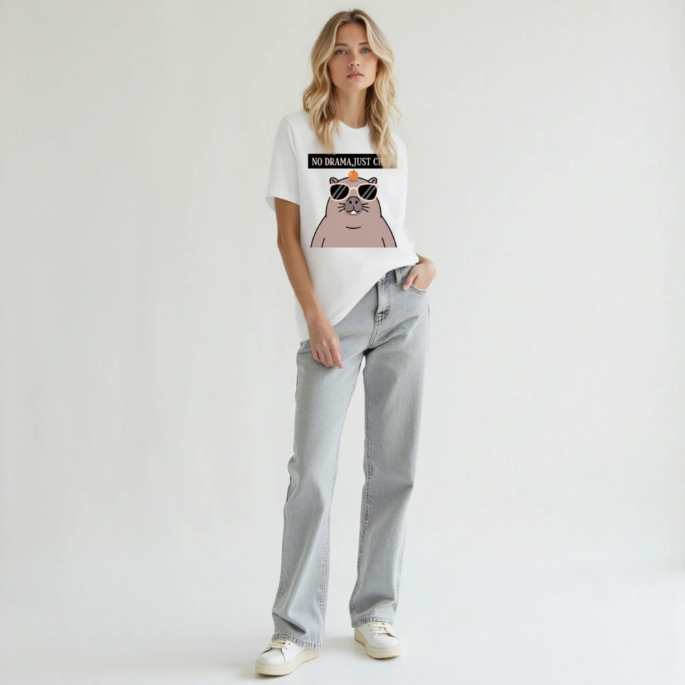 Unisex Staple T-Shirt - 'No Drama, Just Chill' Guinea Pig Graphic Tee - Image 6