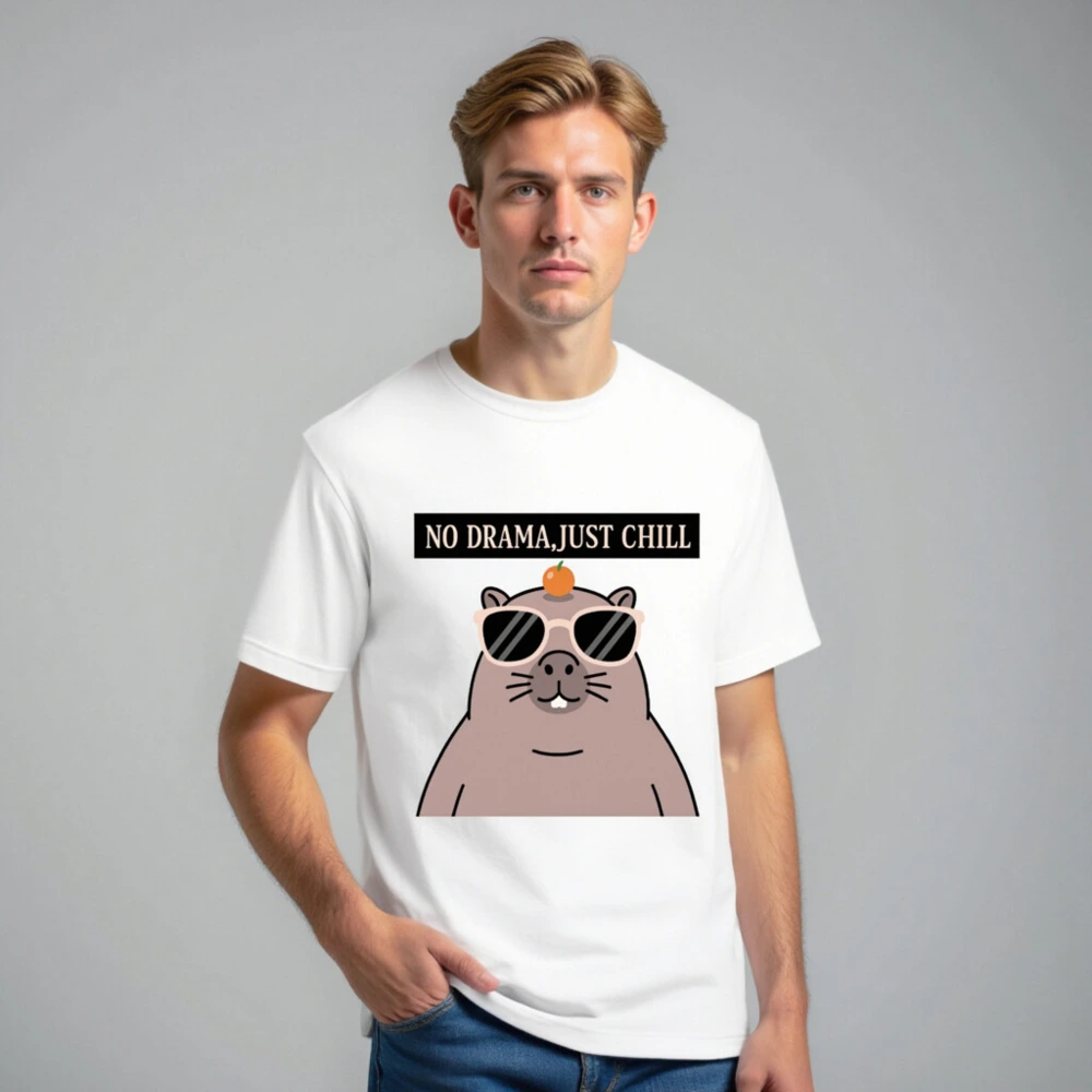 Unisex Staple T-Shirt - 'No Drama, Just Chill' Guinea Pig Graphic Tee - Image 7