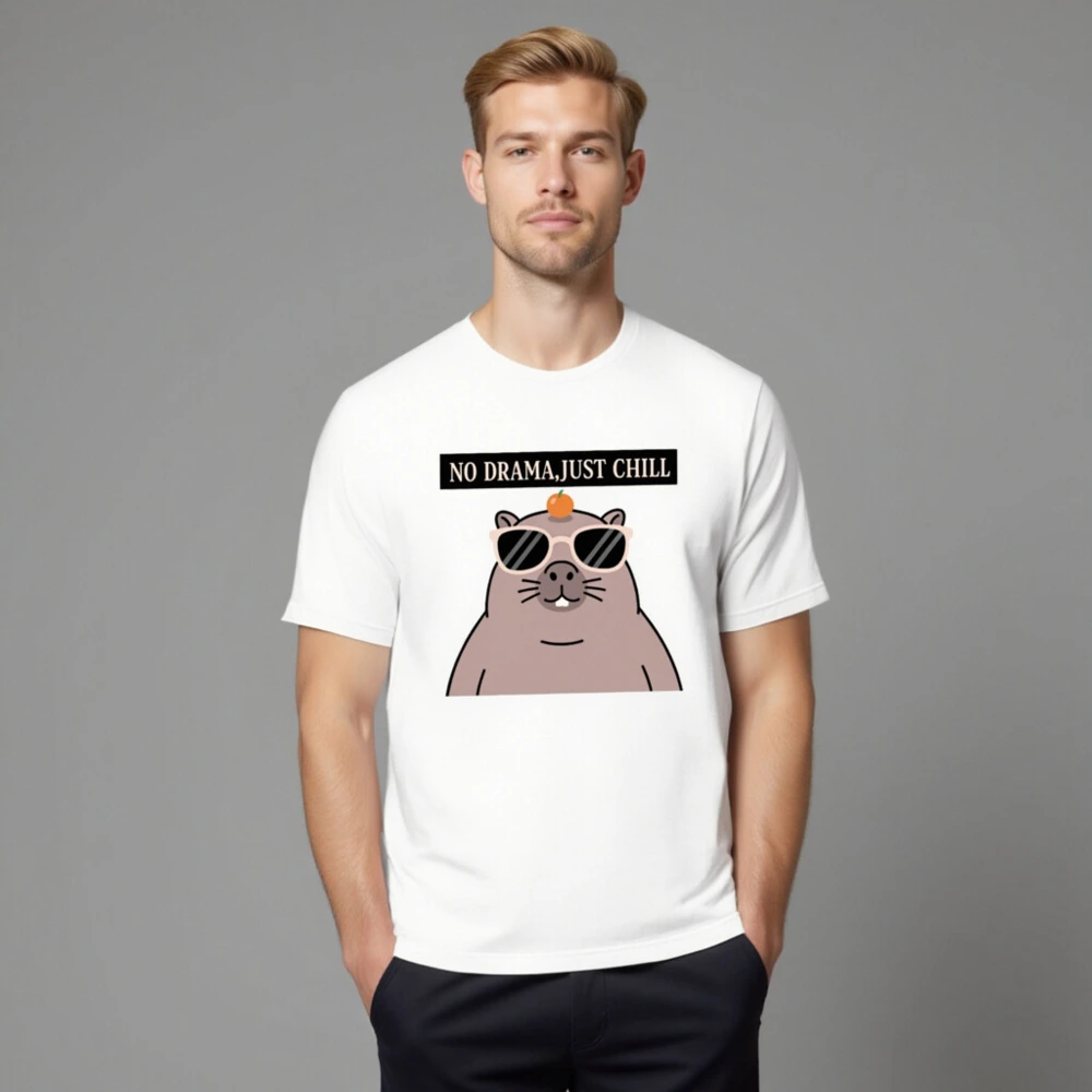 Unisex Staple T-Shirt - 'No Drama, Just Chill' Guinea Pig Graphic Tee - Image 8