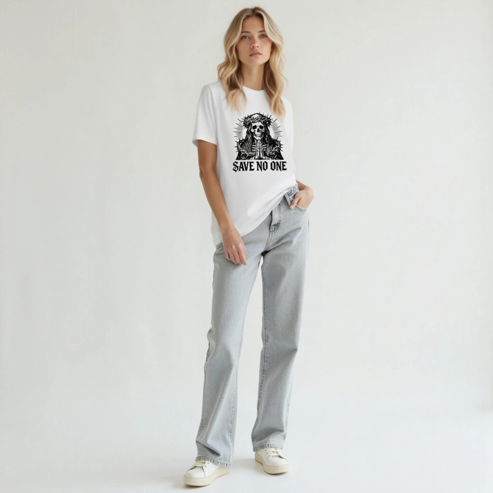 Unisex Staple T-Shirt - Save No One Skull with Crown of Thorns Design - Image 6