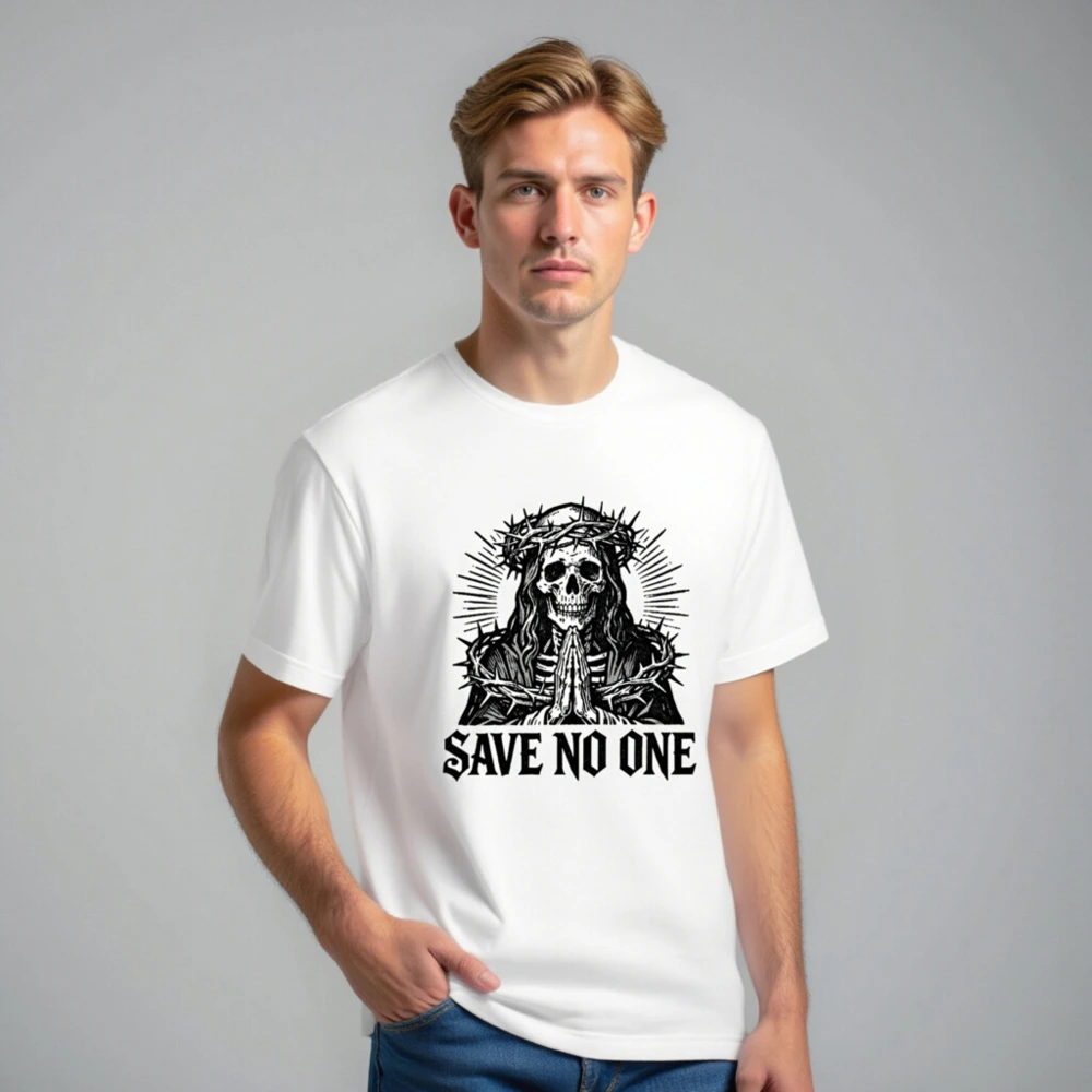Unisex Staple T-Shirt - Save No One Skull with Crown of Thorns Design - Image 7